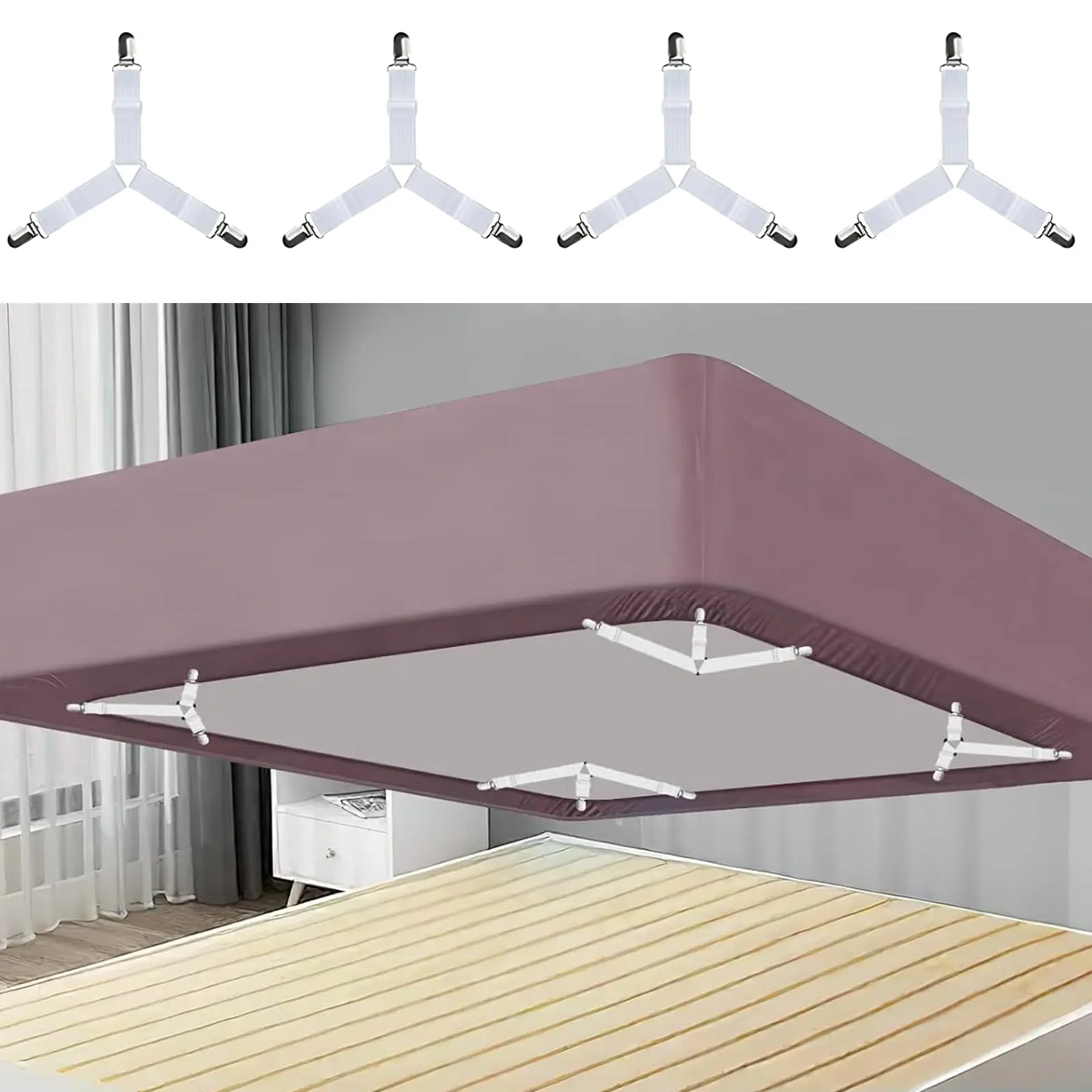 Universal Fitted Bed Sheet Fastener Clips Adjustable Elastic Straps Holder Mattress Gripper for Home Hotel Hospital Bedding Use