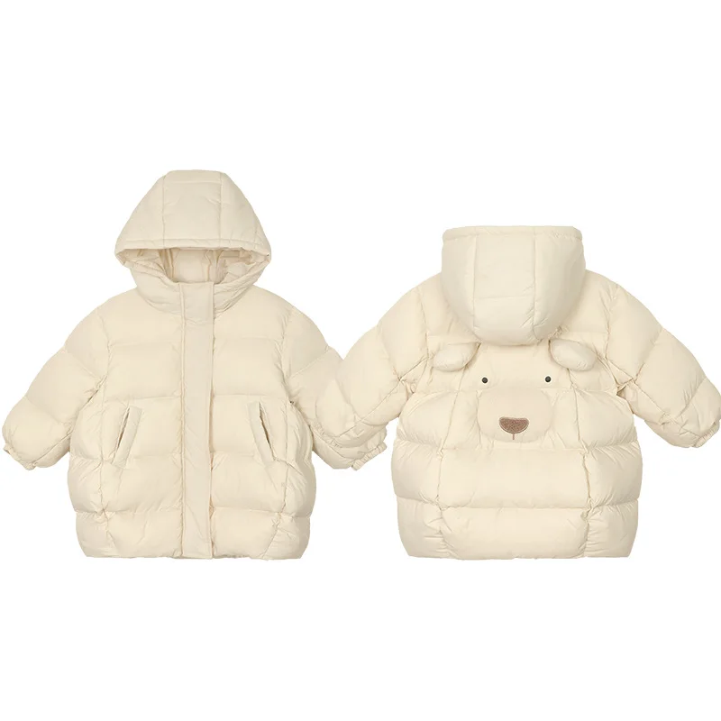 Winter Baby Girl Outerwear Coat Cotton Padded Velvet Warm Kid Girl Snowwear Jacket Thicken Cartoon Bear Little Girl Hooded Parka