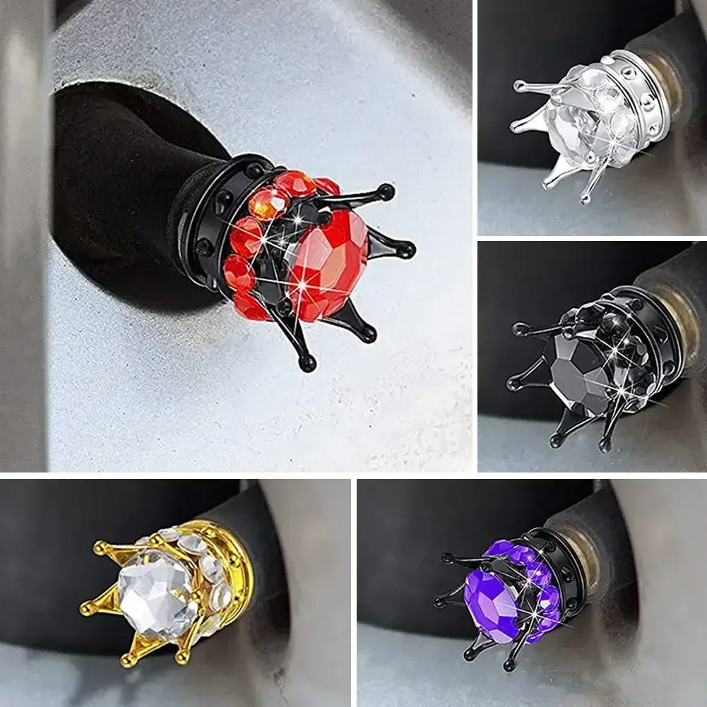 4PCS Car Motorcycle Bicycle Air Cover Car Wheel Tire Valve Caps Cover Crown Shape Bling Diamond Tyre Stem Dust Valve Caps Truck view 5