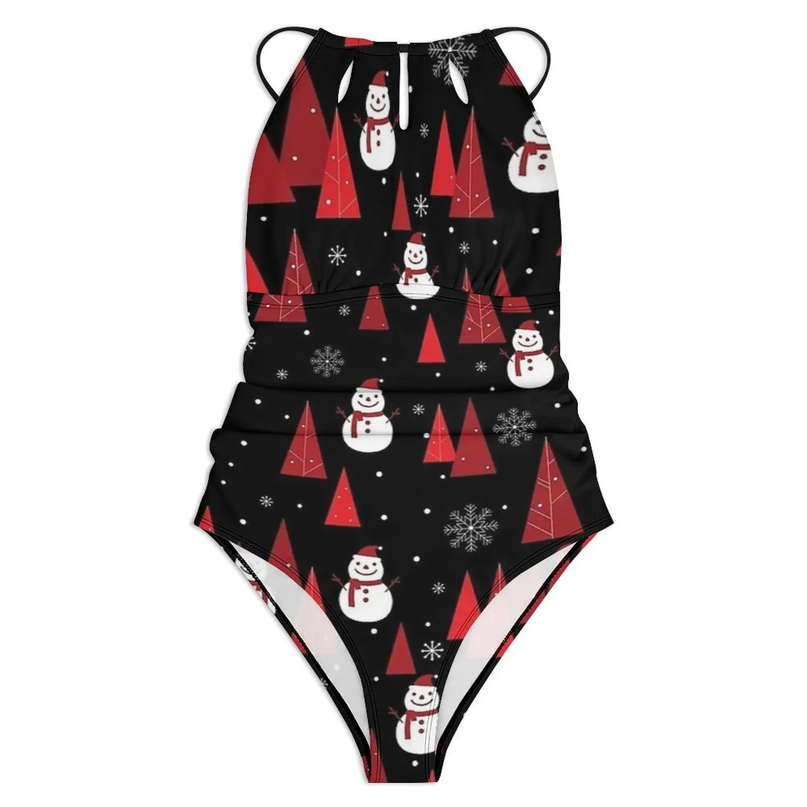 Red White Black Cute Christmas Swimsuit  One Piece Swimwear Push Up Modern Bathing Suit Sexy Holiday Rave Custom Bodysuit