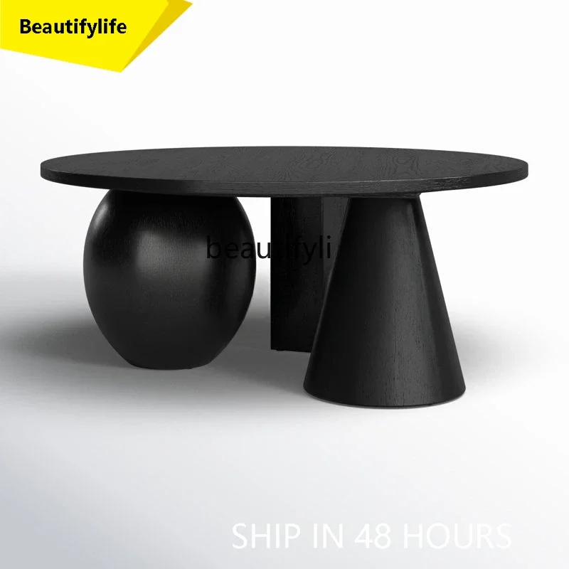 

French retro solid wood simple coffee table medieval style special-shaped antique living room small apartment
