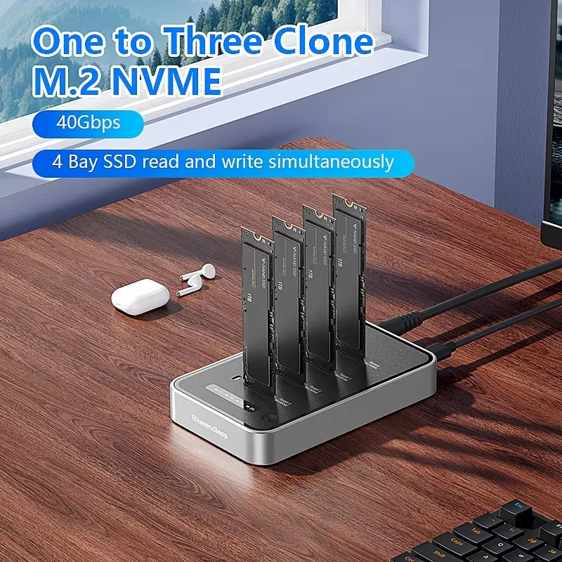 USB4 NVME 4 Bays Tool Free NVME M.2 SSD Enclosure SSD External Case with 1:3 Clone Duplicator Solid State Drive M2 NVME view 2