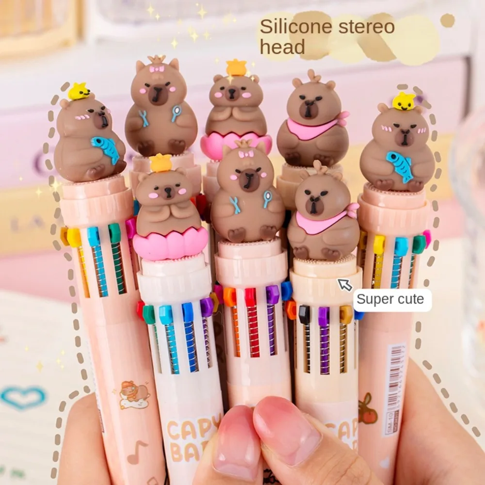 Cute Cartoon Capybara Multicolor Pen Plastic Colorful Capybara Pen Ten-Color Creative Brown Ten-Color Pen Students