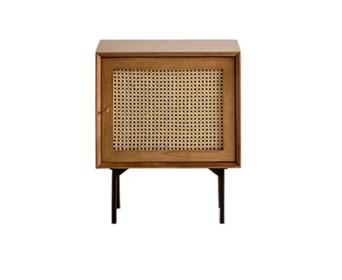 Modern Bedroom Furniture Metal Leg Wood Panel Nightstand Rattan Bedside Table for Living Room Home or Hotel