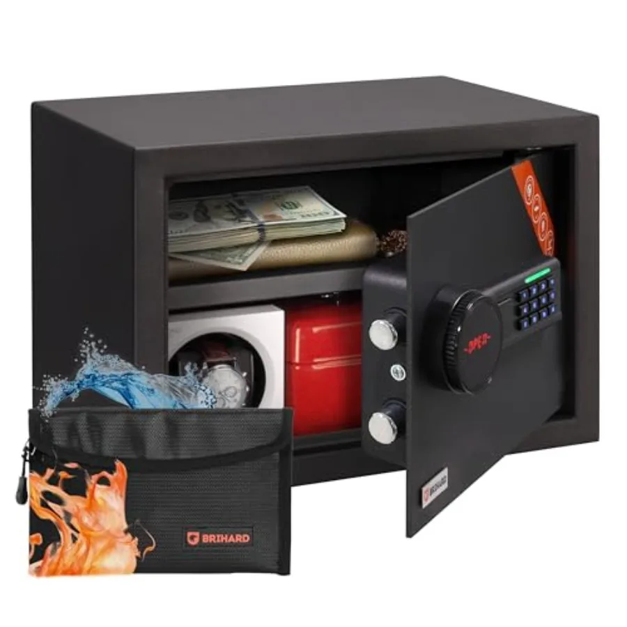 

ectronic LCD Safe 9.84"H x 13.78"W x 9.84"D with Fireproof Bag, Home Safety Box 0.71 Cubic Feet with Removable Shelf for Docume