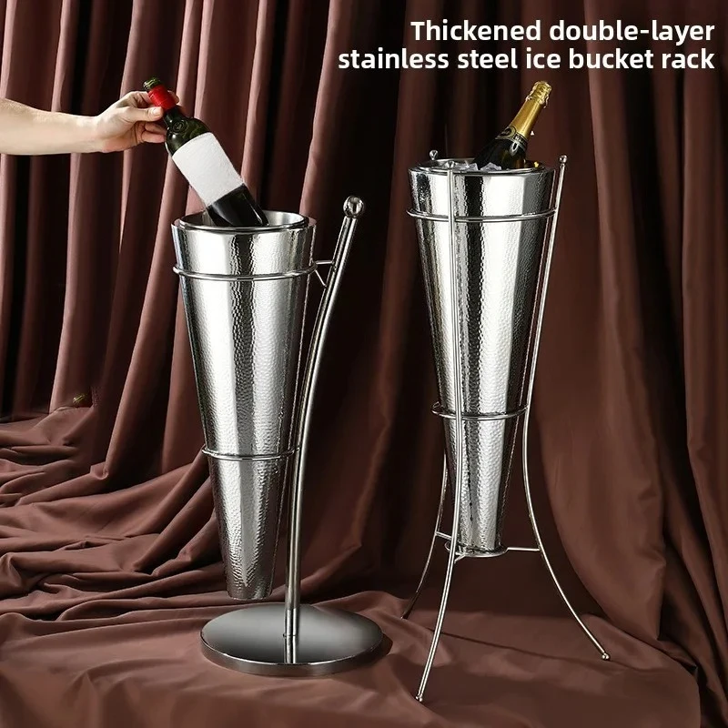 Stainless steel double-layer champagne bucket creative ice bucket bar KTV commercial display ice bucket bracket