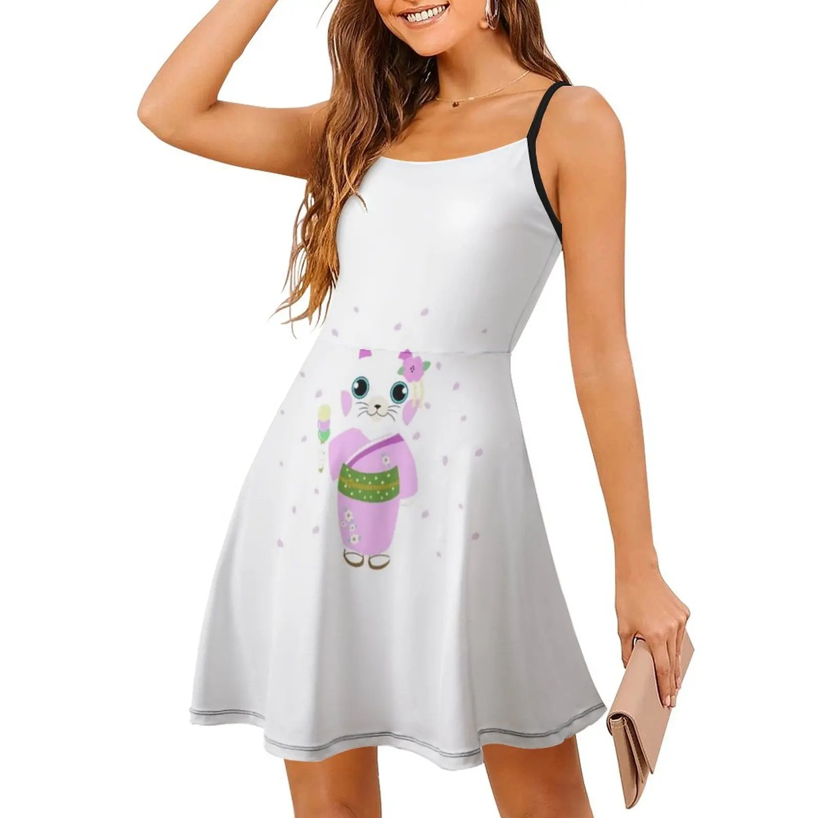 Kimono Cat Vintage Bohemian Dress Puff Sleeve Or Sleeveless Options For Women Dress Kimono Cat Pastel Pink Japan Asia Evening