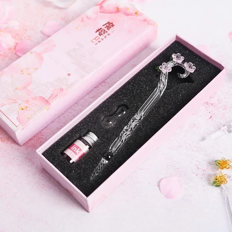 

1 Set Magic Flower Glass Pen Student Gift Pen Crystal Dip Fountain Pen Set StationeryGel PensFountain Pens