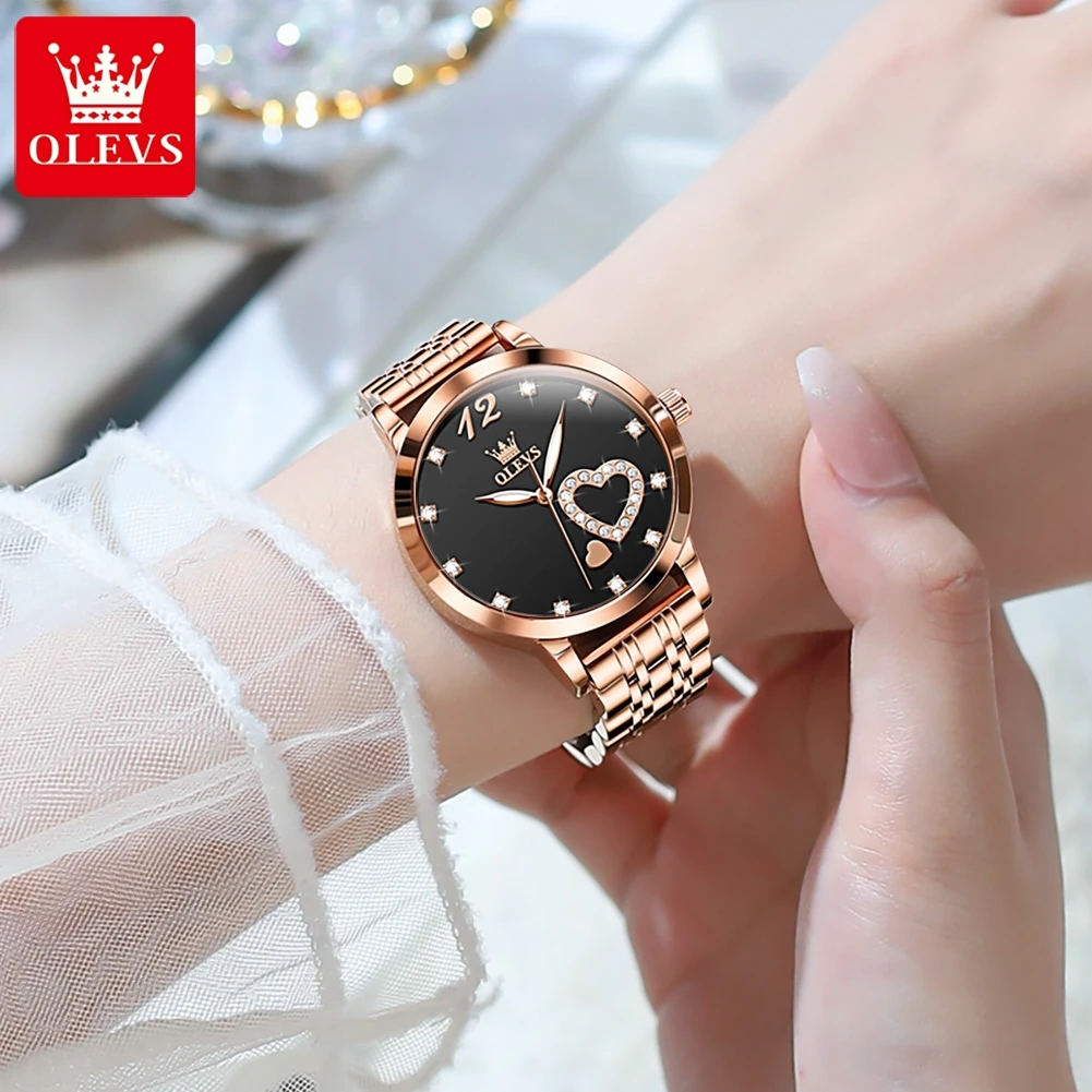 OLEVS 5189 Luxury Quartz Watch For Women Waterproof Luminous Stainless Steel Women's Watches Heart Shape Simple Dial Hand Clock