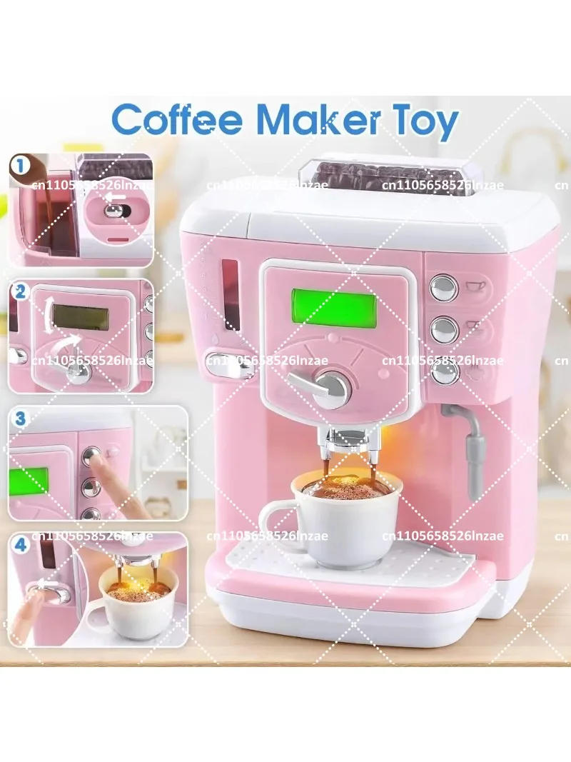 Sound and Light Electric Coffee Machine Toy Set with Water Tank, Real Drinking Function for Kids