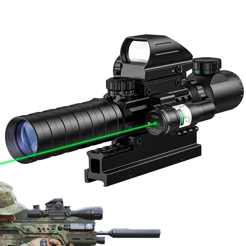 Riflescope ombo 3-9x32 Set 4 Holographic Scope Reticle Green Dot Sight aser 20mm Mount Dual Illuminated Huntin Optical Telescope