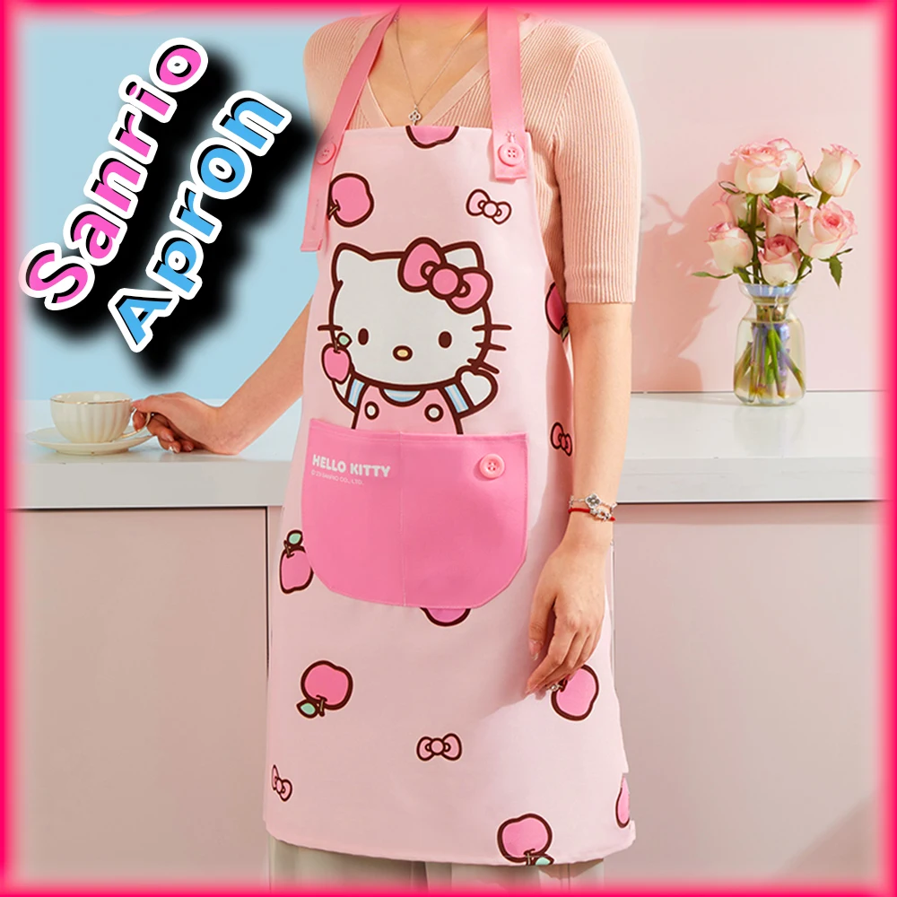 

Kawaii Hello Kitty Bib Apron with Pocket Sanrio Anime Cinnamoroll My Melody Cute Waterproof and Greaseproof Pinafore