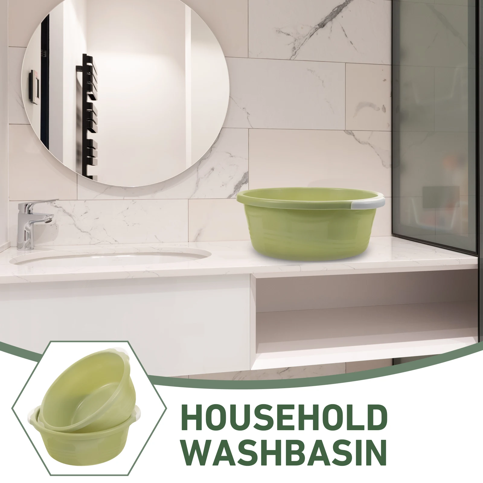 

2pcs Plastic Washbasin Durable Household Anti-Slip Bath Kitchen Classical Washing Basin Safe Odorless Bucket for Family Friends