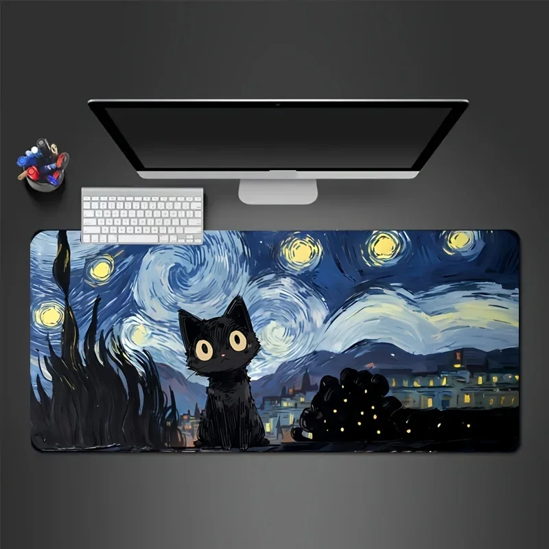 

Extra Large Starry Night Cat Mouse Pad Anti-Slip Base MousePad XXL Luxury Gaming mat Computer Keyboard Polyester Desktop mats XL