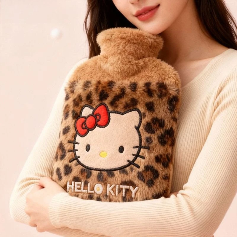 water-filled hot water bag, leopard print cat plush warm water bag, thickened explosion-proof, warm belly, waist and abdomen