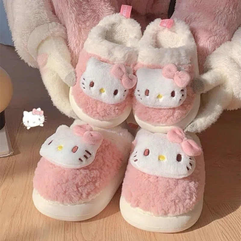 

Kawaii Hello Kitty Kuromi Cinnamoroll Sanrio Cute Cartoon Cotton Slippers Student Warm Furry Shoes Christmas Gifts for Girls