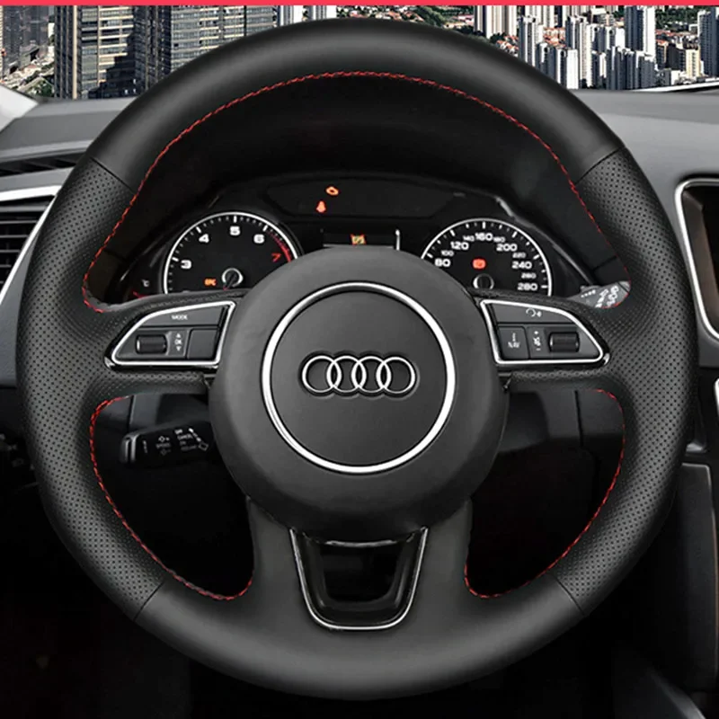 

DIY Hand-Stitched Suede Leather Car Steering Wheel Cover for Audi A4L A6L Q5L Q7 Q3 Q2L A5 Interior Auto Accessories