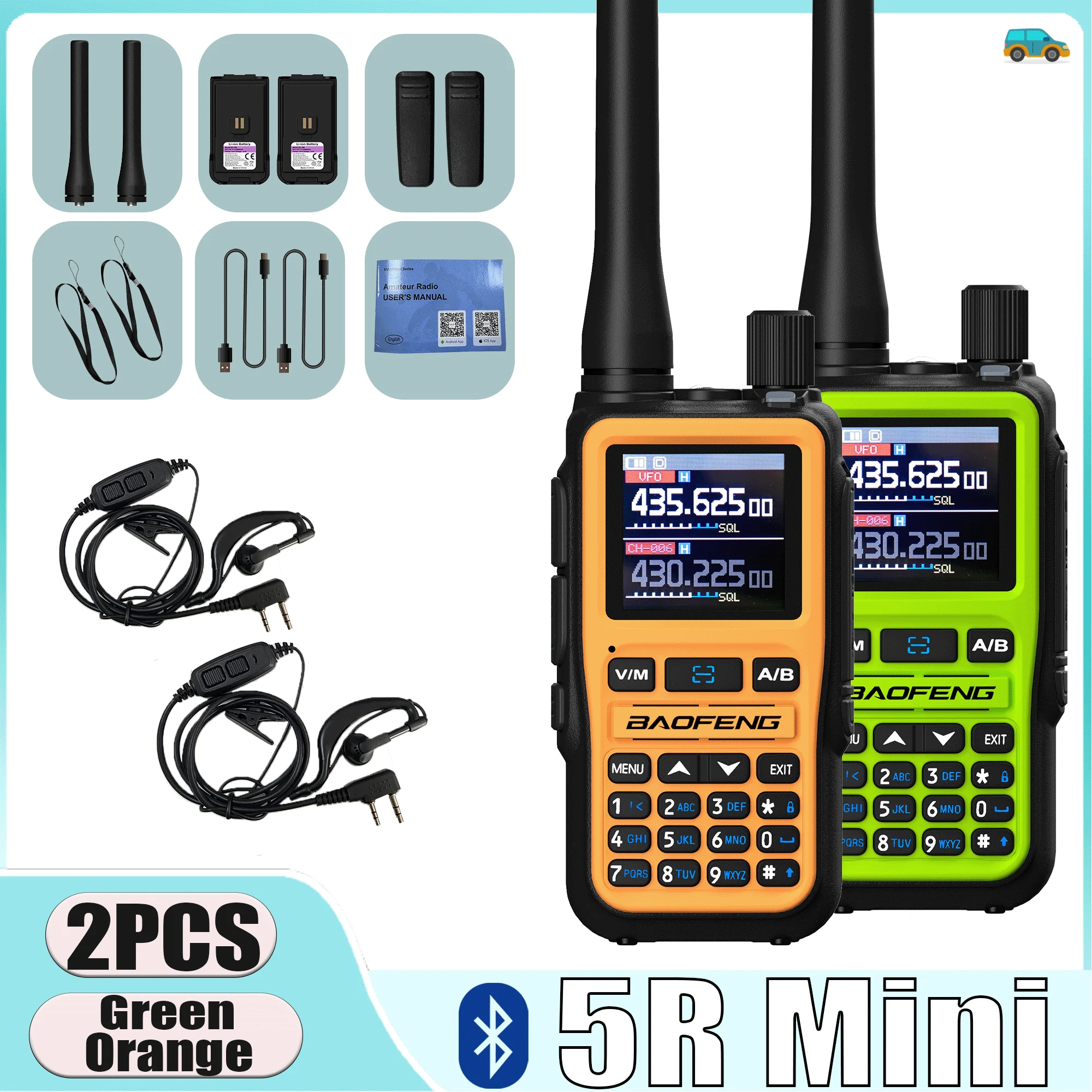 Baofeng 5R Mini Ham Radio UV-5R Mini Walkie Talkie UHF VHF Bluetooth Programming Type-C 999CH Dual PTT Dual Watch High Capacity