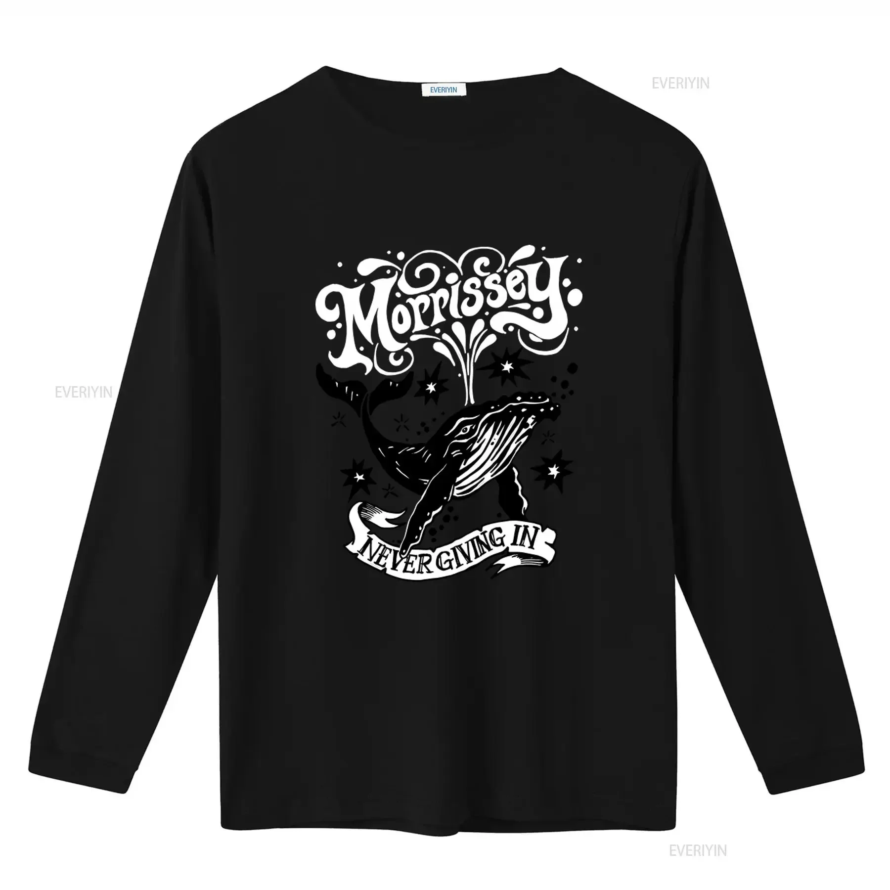 Morrissey T Shirt Stylish Whale Design with 'Never Giving In' Motto vintage Washed designer clothes Versatile streetwear Casual