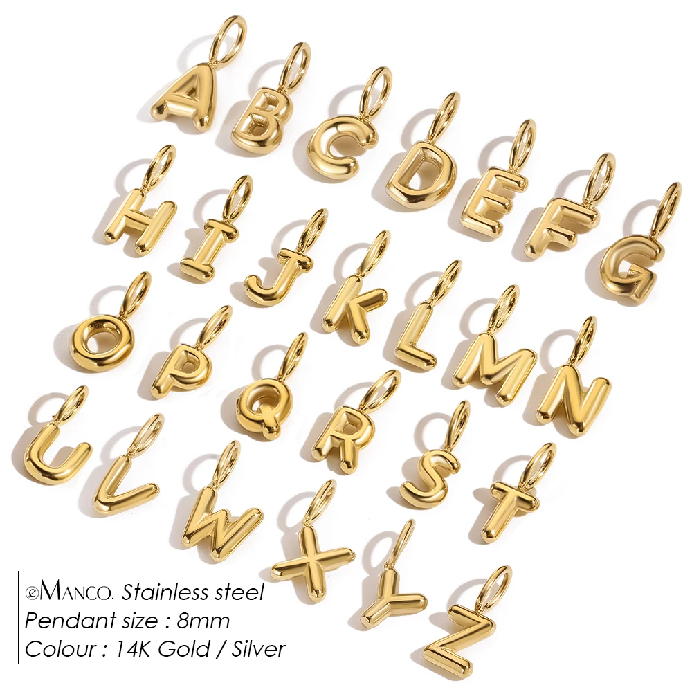 EMANCO Stainless Steel 3D Bubble Alphabet Charms Minimalist Style Letter Elements DIY Necklace Bracelet Jewelry Making