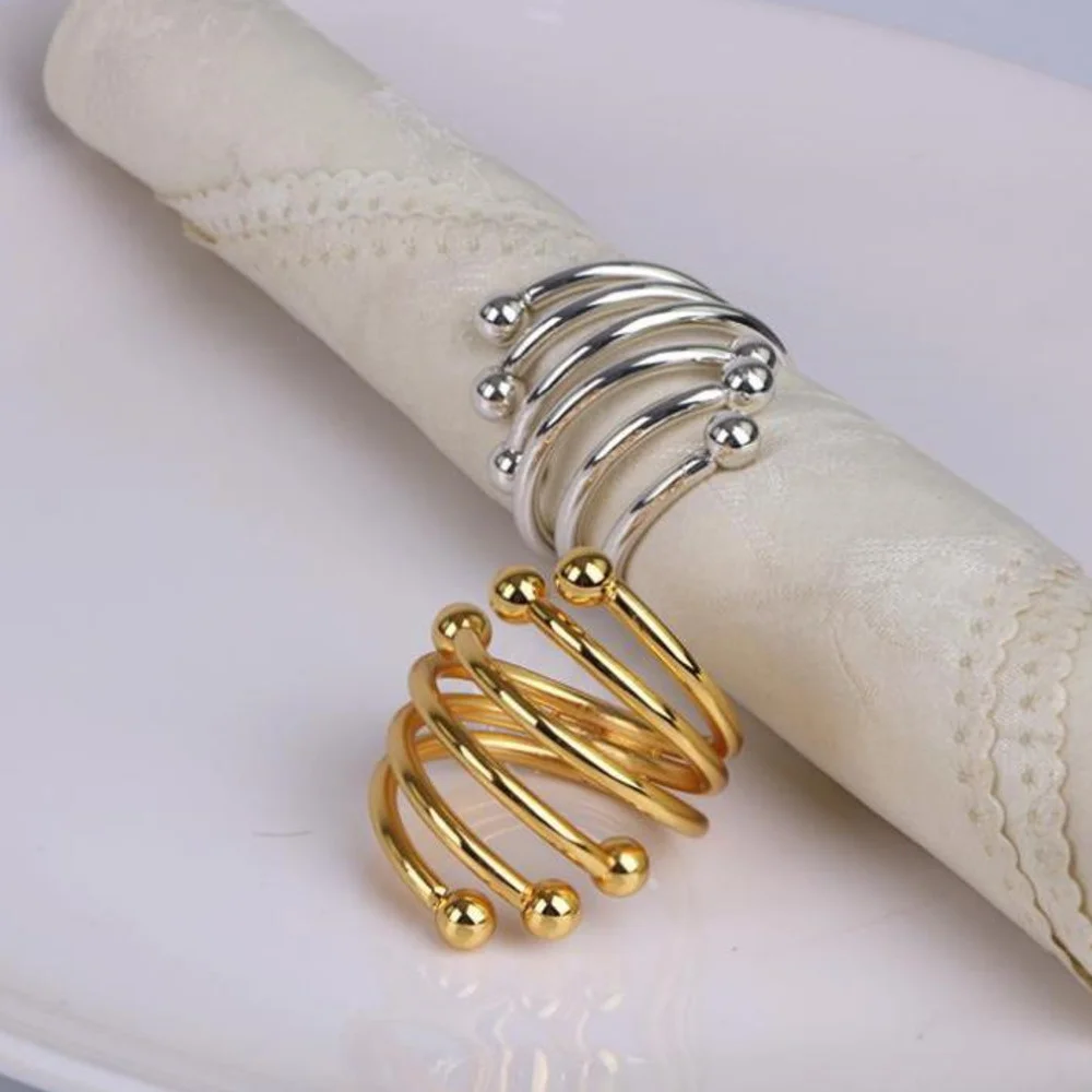 Wholesale Double Bead Napkin Ring Western Food Napkins Rings Gold Silver Hotel Home Table Trinkets Towel Holder Buckle Decor