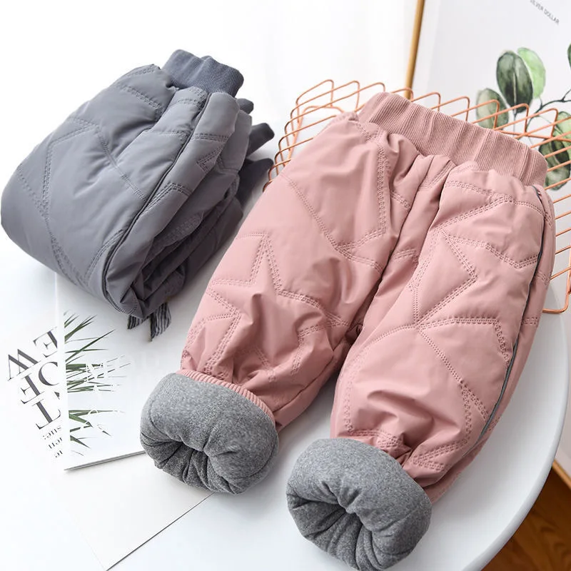 Winter Children Cotton Thicken Pants Baby Girls Down Trousers Four-layer Fleece Thicken Warm Pants Kids Boys Long Trousers