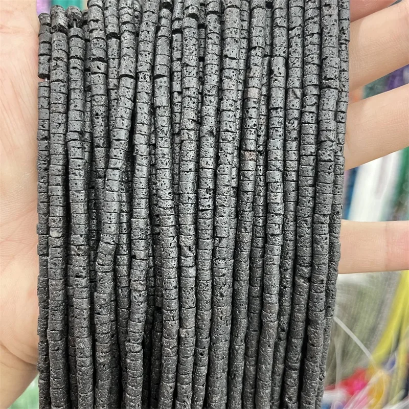 2*4MM 3*6MM Flat Round Black Volcanic Heishi Beads Lava Rock Gemstone Handmade Disk Loose Jewelry Making DIY Bracelet Necklace