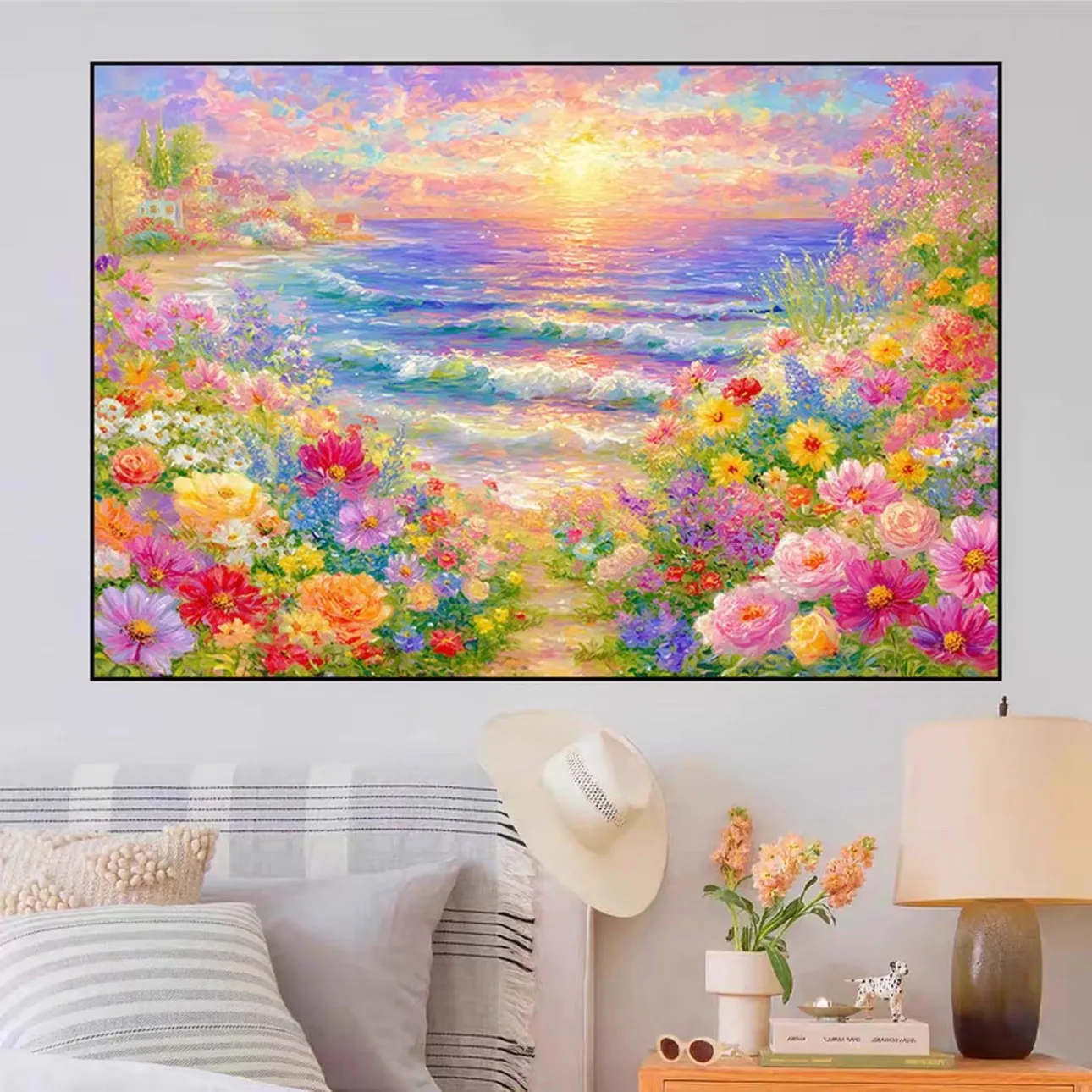 

14CT 9CT закат цветы морской печатный набор для вышивки крестом DIY набор для рукоделия ремесла с иглой нитки