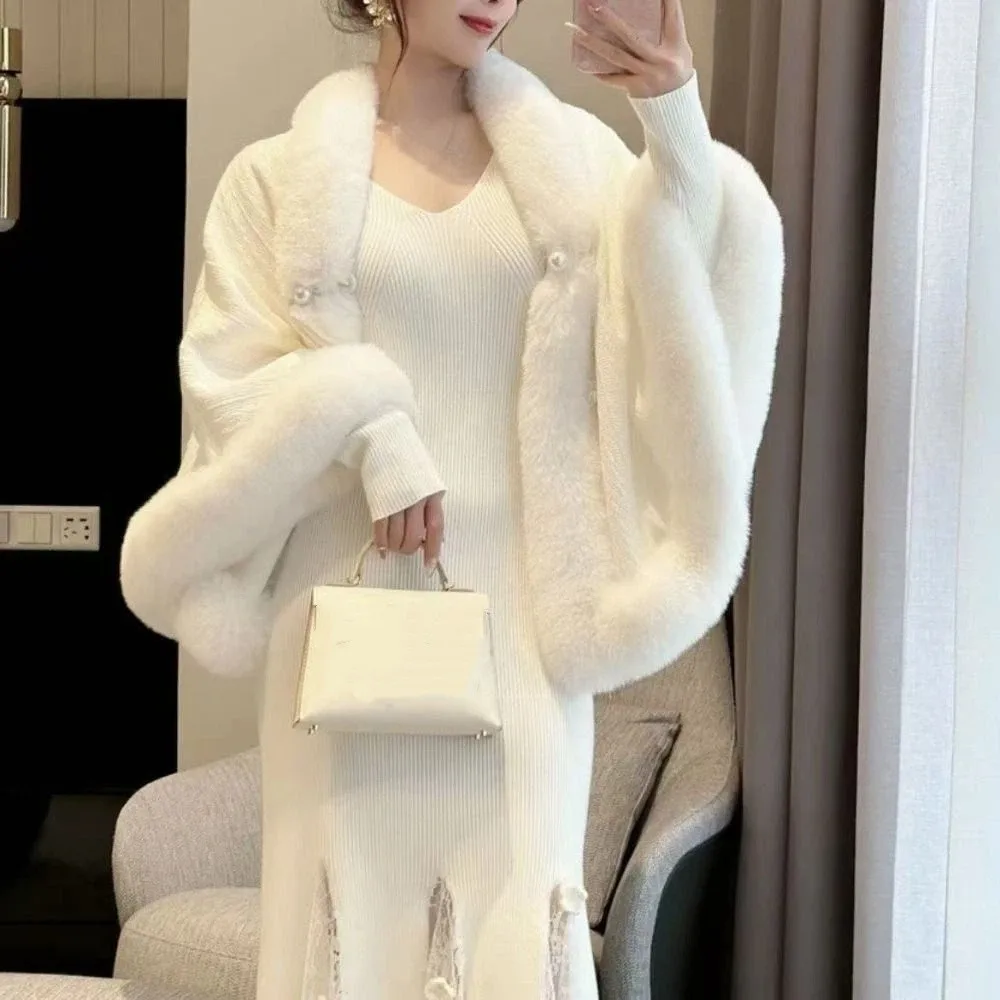 Warm Thicken Chinese Style Cloak Wrap Elegant Women Knitted Cloak Short Shawl Winter Warm Cape Cheongsam Lolita