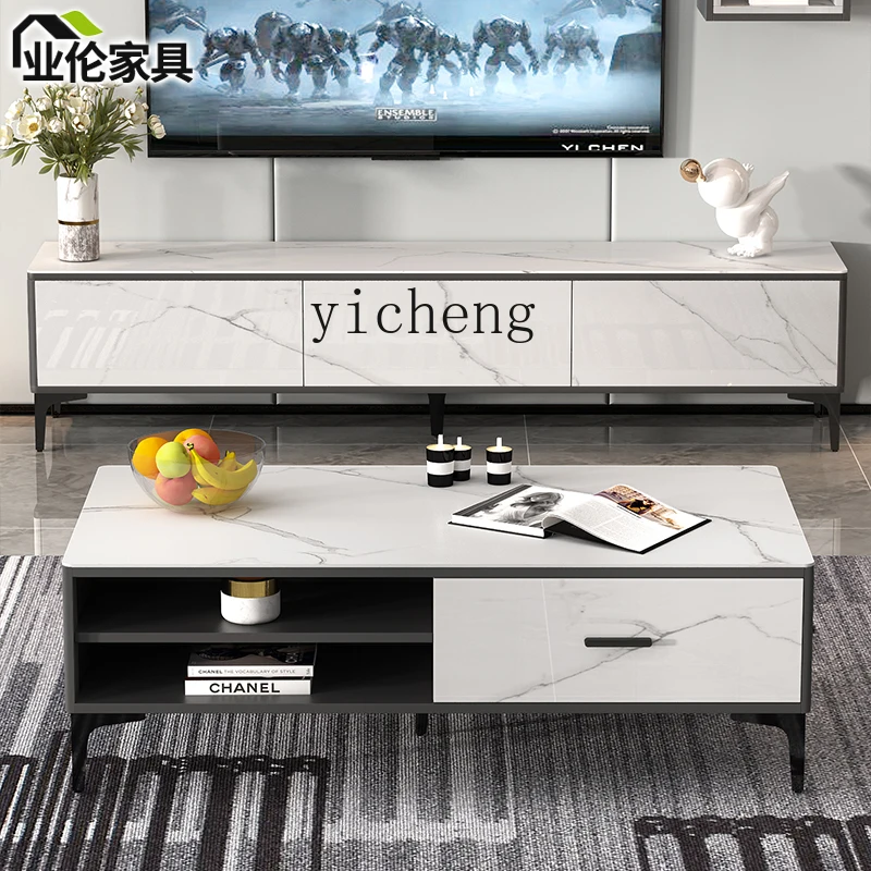 Tqh Stone Plate Coffee Table Mild Luxury Marble Small Apartment Home Tea Table Multi-Functional Tea Table Combination