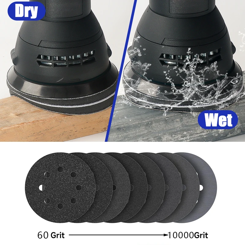 

20 шт., 5 дюймов, 8 отверстий, 125 мм, шлифовальная бумага, водный/сухой шлифовальный диск, шлифовальный диск с крючком и петлей, зернистость 60-10000, наждачная бумага, абразивный инструмент