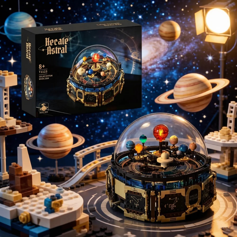 

967pcs DIY Rotating Solar System Music Box Building Blocks Set STEM Educational Science Model Kit Holiday Gifts for Kids