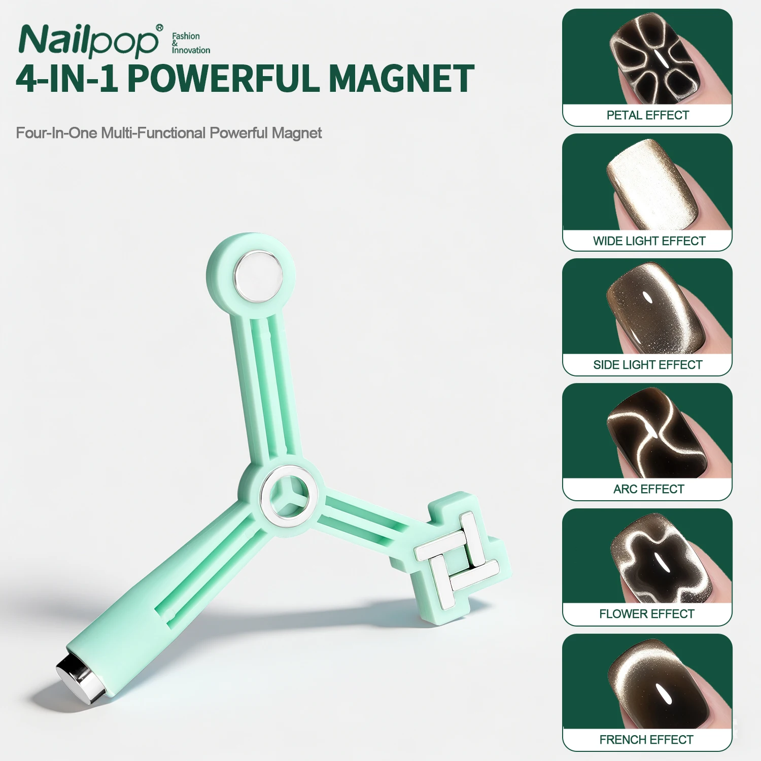 Nailpop 4-IN-1 Triangle Cat Eye Magnet Stick Strong Magnetic Nail Art Tool for Gel Polish Beginner Friendly Nail Design 1pc
