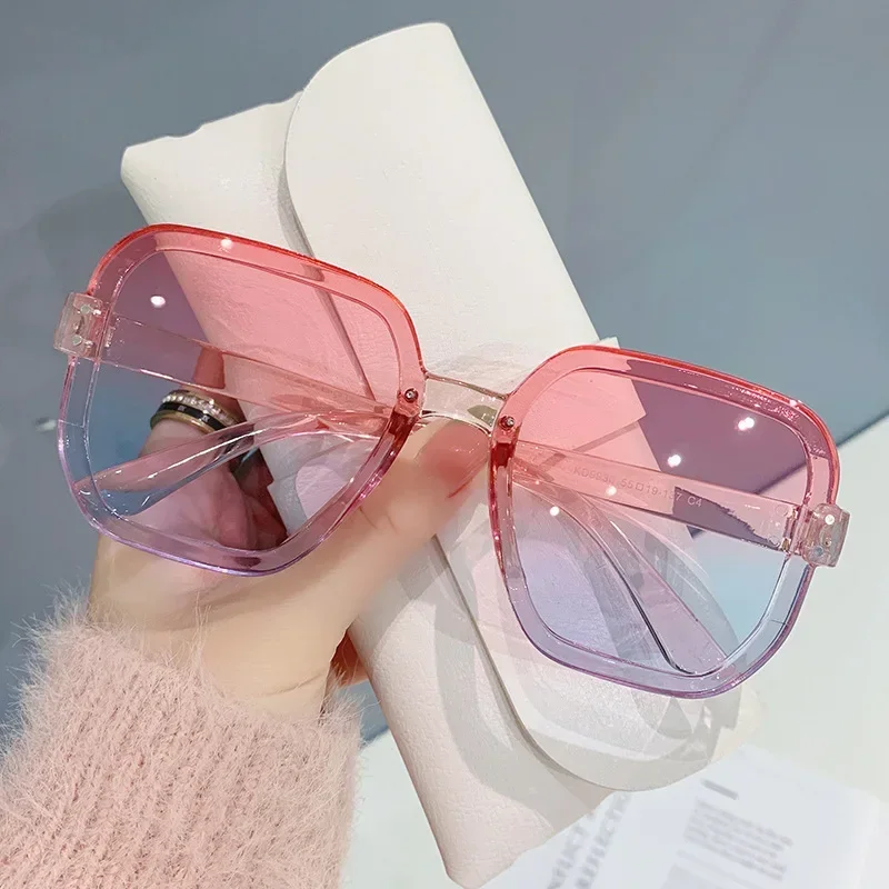 Outdoor New Large Frame Square Ocean Slice Sunglasses Rice Nail Fashion Sun Glasses Lady Travel Eyewear Women's Decorative UV400