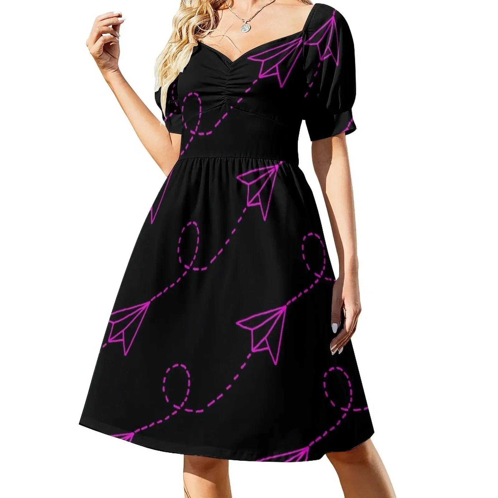 

Pink Paper plane Short-Sleeved Dress bandage dress Women's summer dress