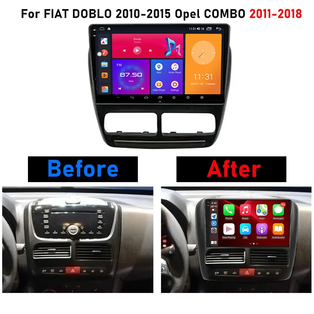 9 Inch Android 14 For Fiat Doblo Opel Combo Tour 2010 - 2015 4G+Wifi DSP Car Radio Video GPS Navigation Stereo Multimedia