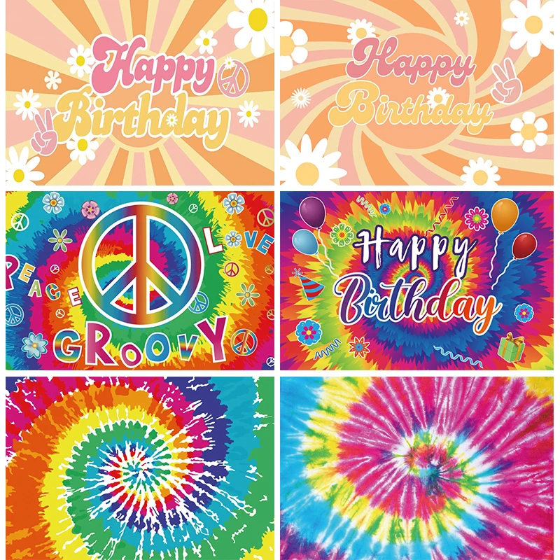 

60s 70s Hippie Backdrop Daisy Groovy Party Decorations Tie Dye Banner Birthday Photo Background for Photography Photobooth Props