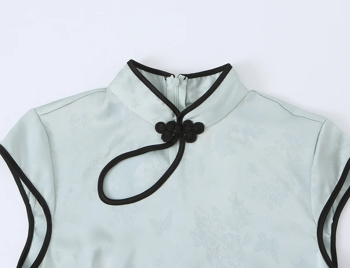 BSAY New Summer Elegant Jacquard Satin Qipao Top For Women Sleeveless Mandarin Collar Frog Buttons Slim Elegant Cheongsam Blouse view 6