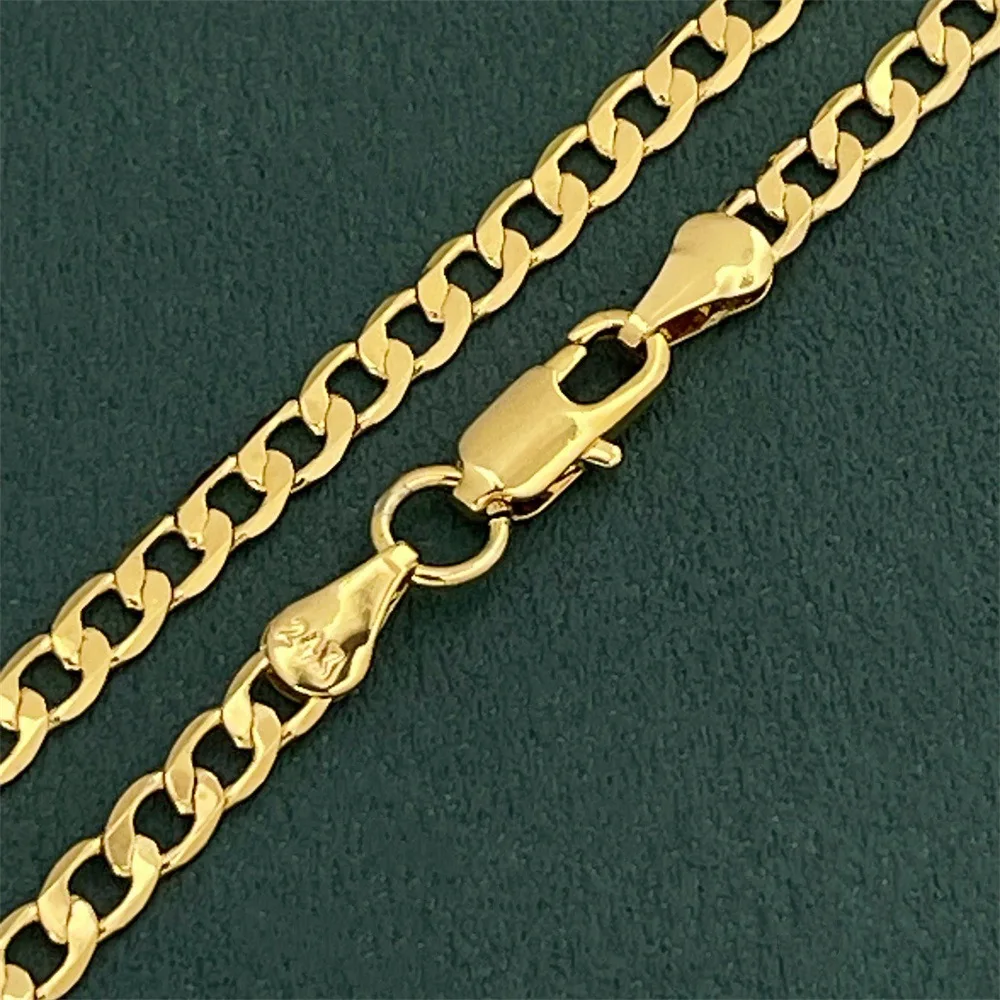 

Роскошное колье из чистого золота 24K 9999 пробы, 4 мм, 60 см, унисекс, геометрический кубинский дизайн, для мужчин и женщин.