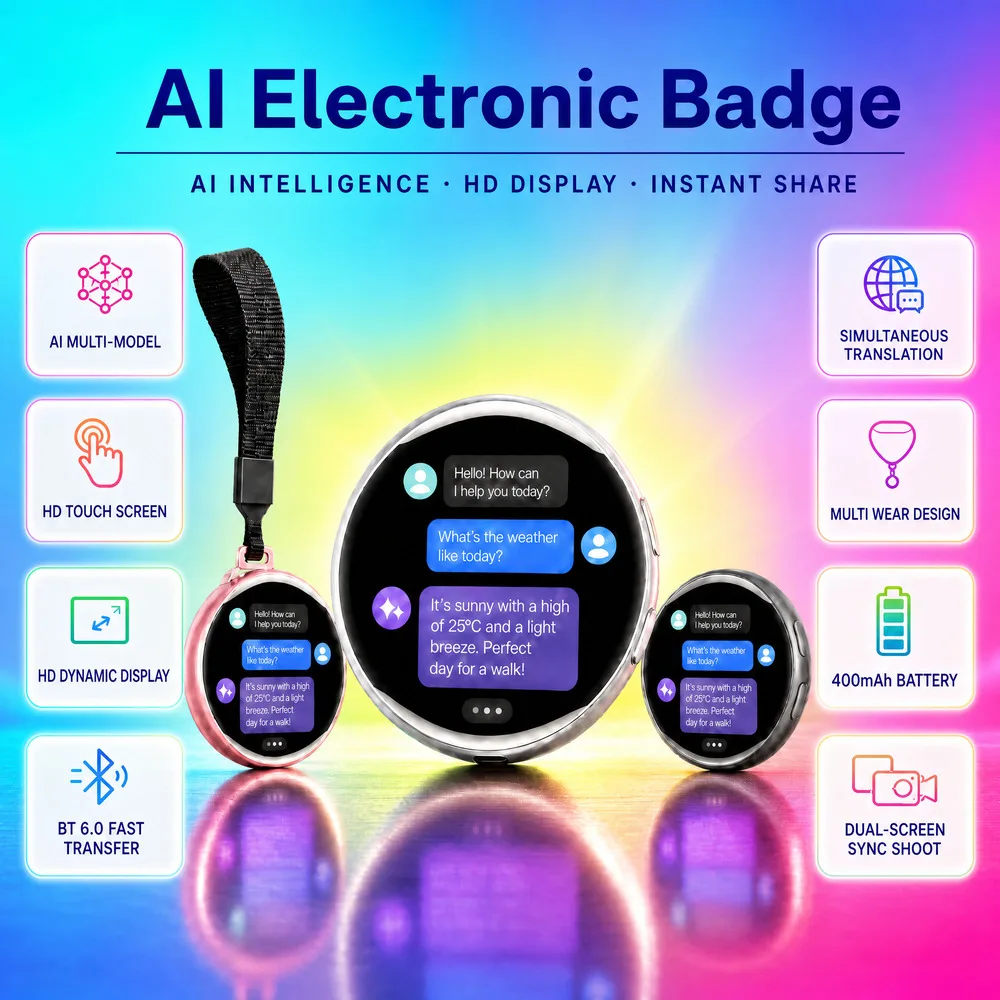 1.7inch Smart Electronic Badge Display HD Touch Screen Dynamic Fun AI Chat Simple And User-friendly Anime E-Badge Video Playback