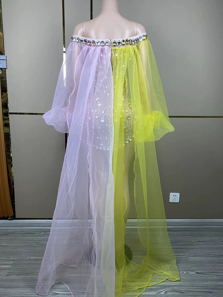 Sexy Strapless Full Diamond Dress Trailing Party Dress Nightclub Bar Dj Performance Costumes Women Gogo Dancers Dress DN20224