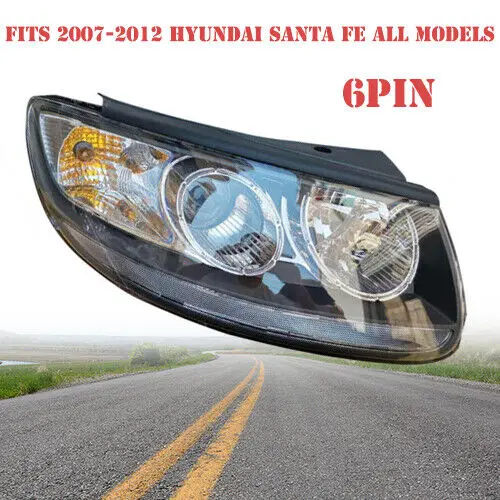 Headlight For Hyundai Santa Fe 2007-2012 Passenger Side 6Pin Headlamp Assembly