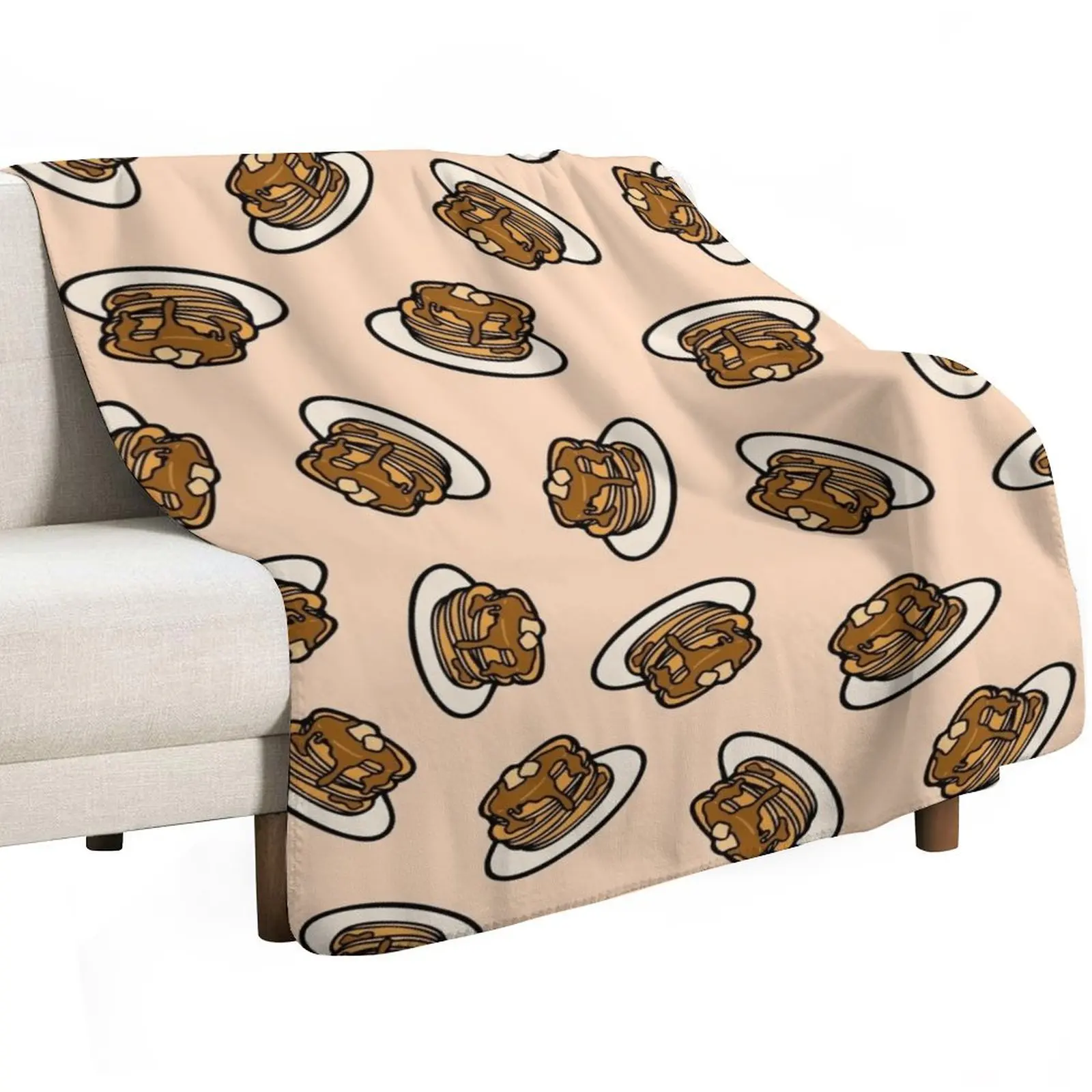 Pancakes with Butter and Syrup Pattern on Pale Peach Throw Blanket Men's Soft Warm Throw Blanket for Couch