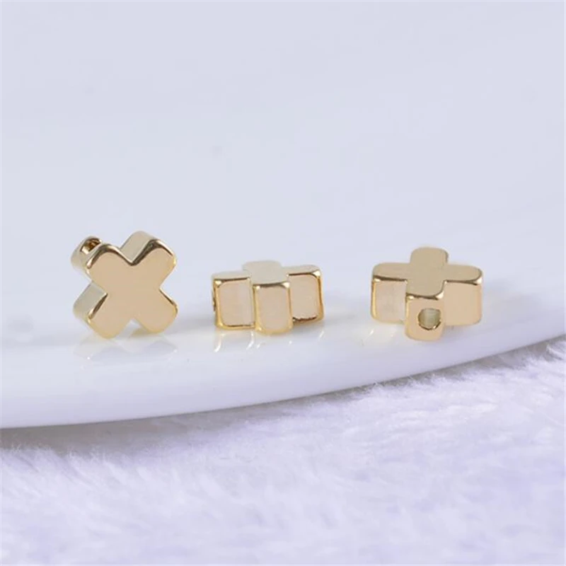 10 Pieces New Real Gold Plated Brass 6MM Cross Glossy Spacer Beads For DIY Necklace Bracelet Pendant Jewelry Making Accessories