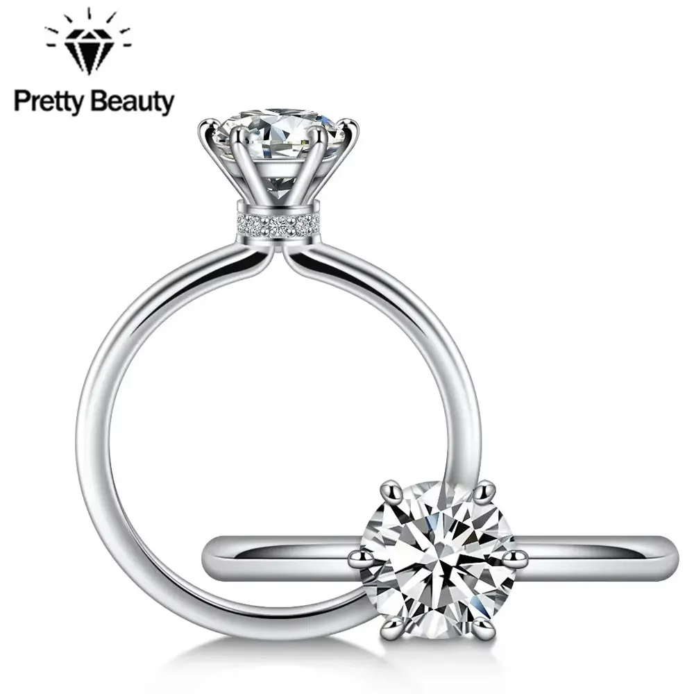 

Pretty Beauty 1CT Moissanite Solitaire Ring 925 Sterling Silver for Women White Gold Plated Diamond Engagement Ring Fine Jewelry