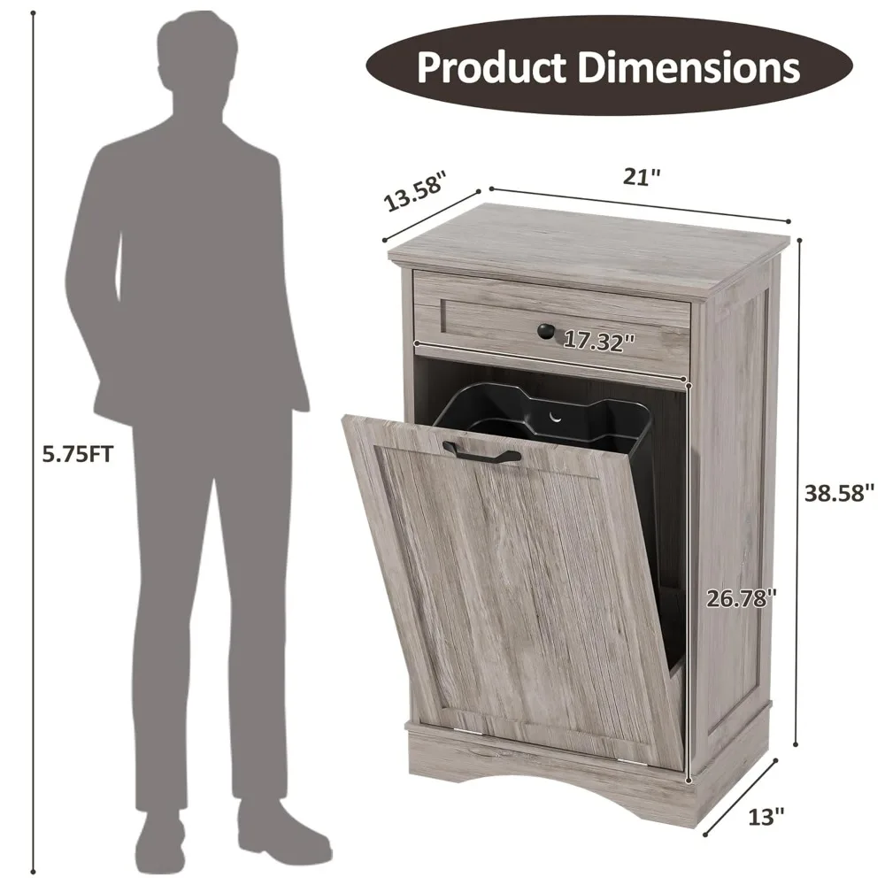 13 Gallon Tilt Out Trash Cabinet Kitchen Waste Bins, Laundry Hamper Tilt Out Pet Proof Hidden Trash Bin for Kitchen Living Room