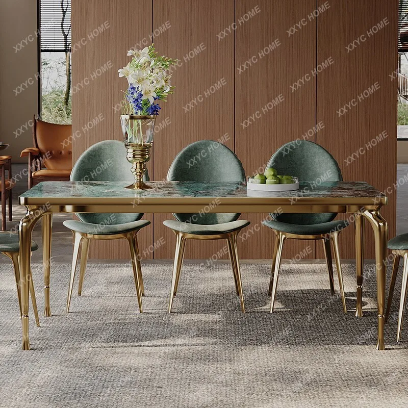 Light luxury solid wood dining table rectangular small apartment household dining table rock slab dining table