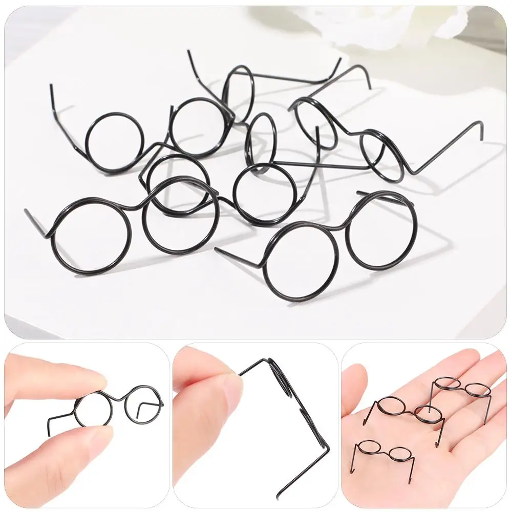 10Pcs Mini Retro Round Doll Glasses Frame Lensless Black Metal Miniature Eyewear Toys Plush Doll Decoration Accessories view 4