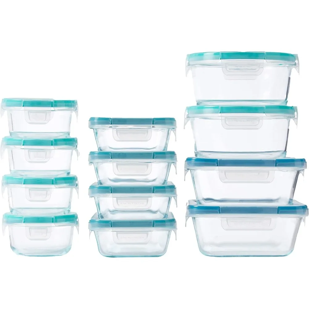 Total Solution 24-Pc Glass Food Storage Container Meal Prep Set with Plastic Lids, 4-Cup, 2-Cup & 1-Cup, BPA-Free Lids