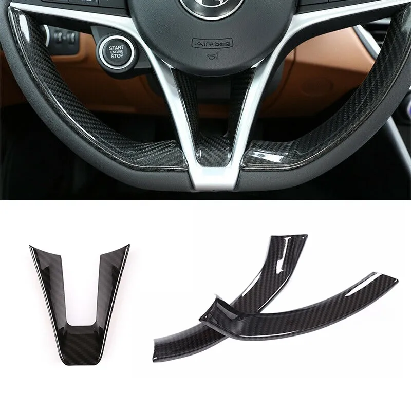 

ABS Carbon Fiber Car Steering Wheel Cover For Alfa Romeo Giulia Stelvio 2017-2019 Car Push Start Frame Trim Interior Accessories